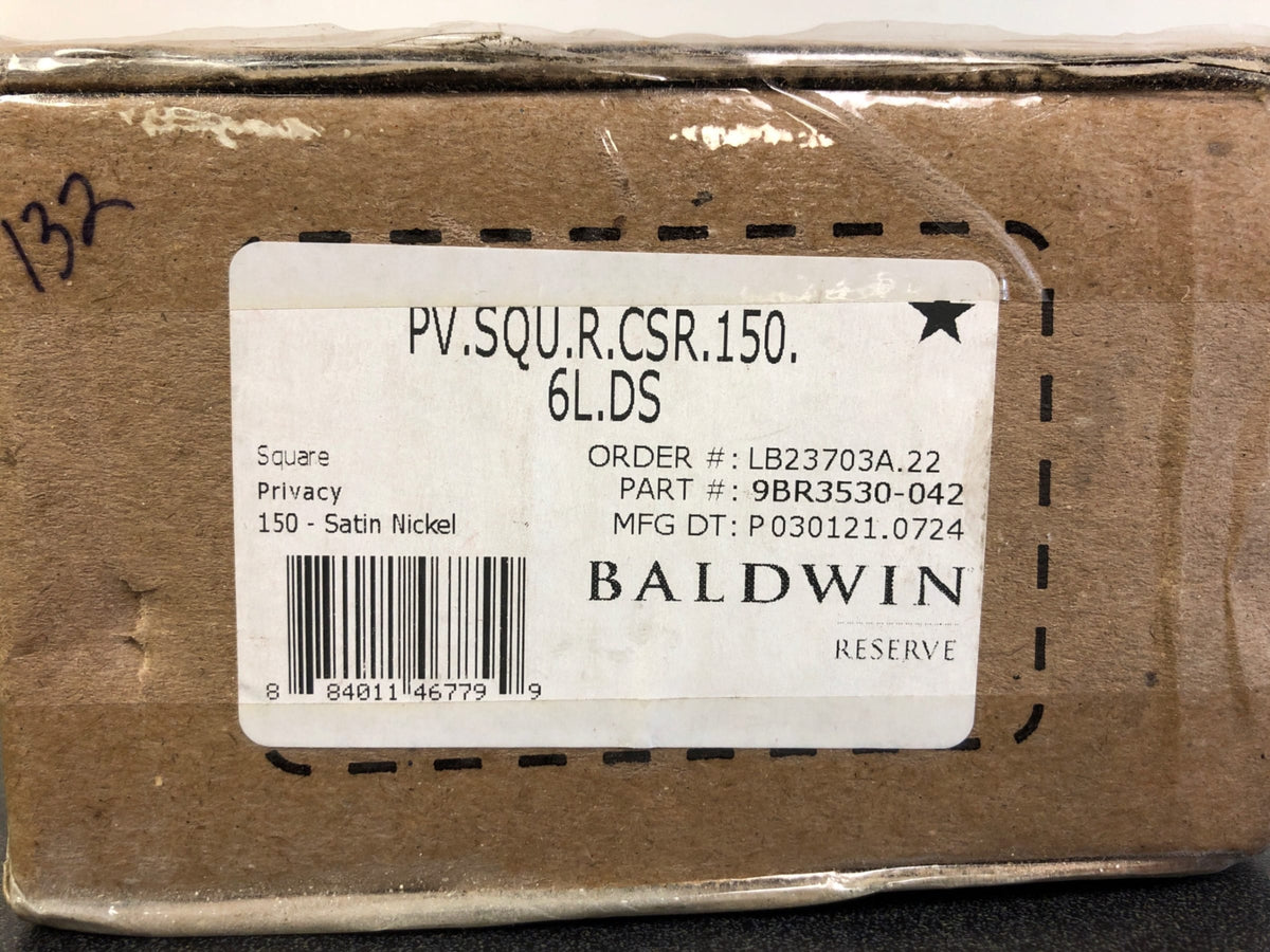 Baldwin Reserve Square Satin Nickel Bed/Bath Door Handle with Contemporary Square Rose