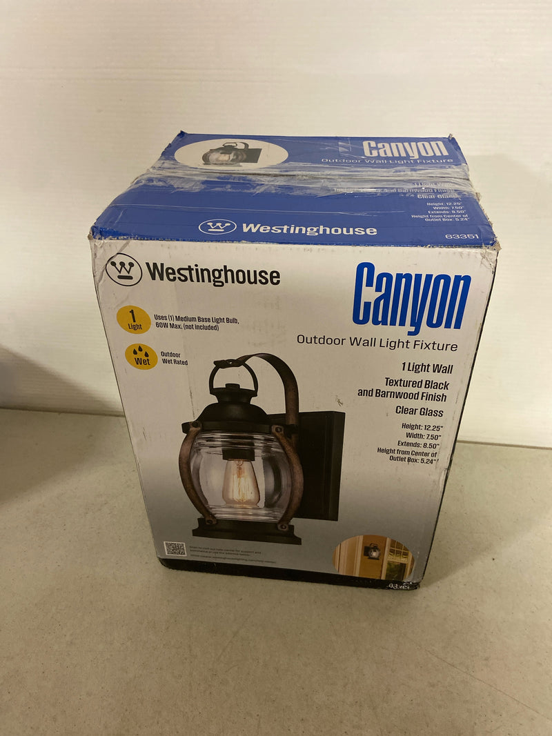 Westinghouse 6335100 Canyon 1-Light Textured Black and Barnwood Outdoor Wall Lantern Sconce