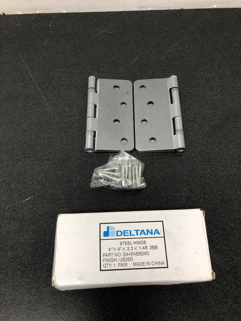 Deltana S44R4BB26D 4" x 4" Ball Bearing 1/4" Radius Corners Mortise Hinge - Pair - Brushed Chrome