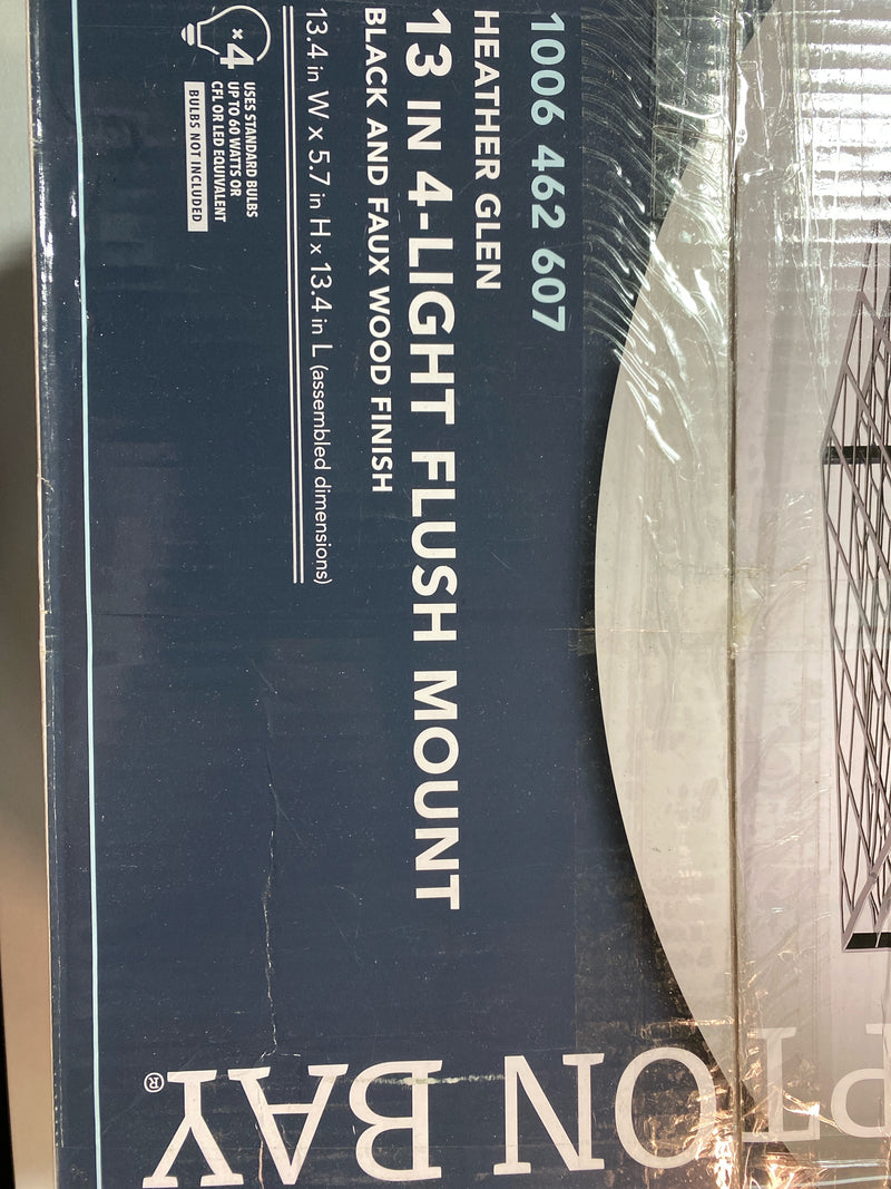 13 In. 4-Light Flush Mount Heather Glen Black & Faux Wood 1006 462 607 *NEW*