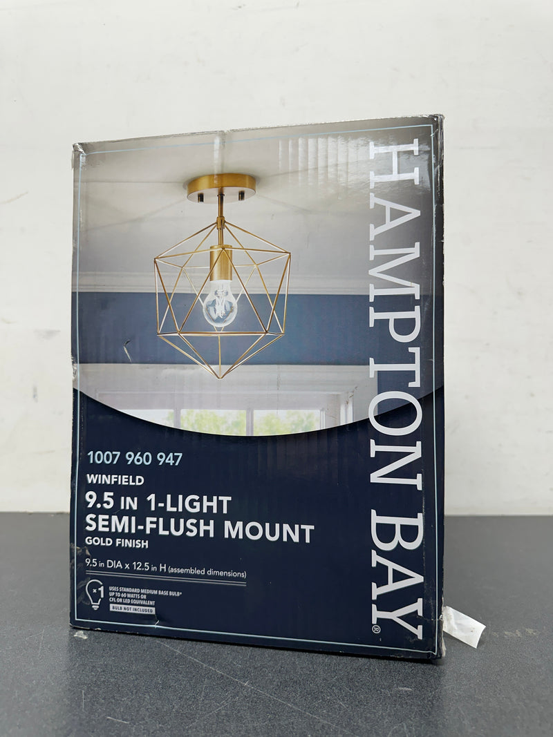 Hampton bay RS2104101 Winfield 9.5 in. 1-Light Gold Semi-Flush Mount Ceiling Light Fixture with Geometric Cage
