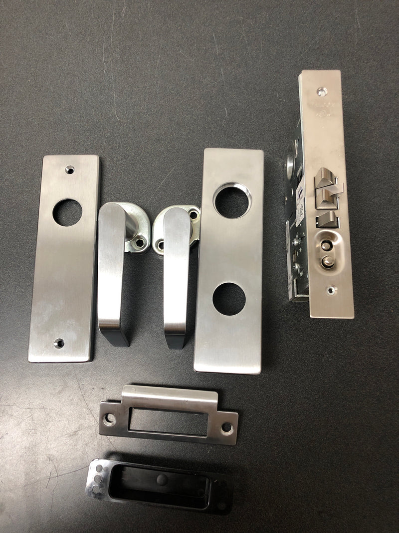 Falcon MA521PDG626 MA Series Office Button Lockout Keyed Entry Mortise Lock Set with Dane Lever and Gala Rose - Satin Chrome