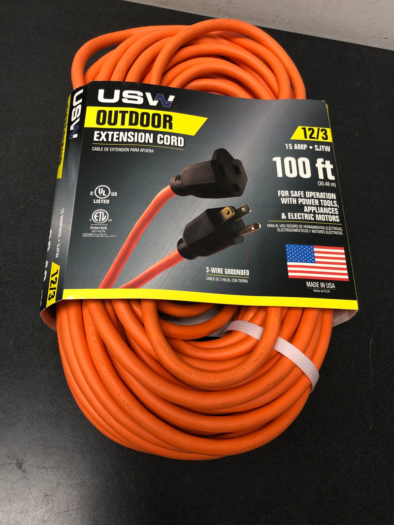 Jones Stephens E25007 100 FT 12/3 Round EXT CORD - Orange