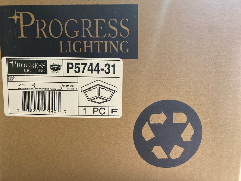 Progress Lighting P5744-31 Ceiling Mount Series 8-1/4" Single-Light Polypropylene Outdoor Flush Mount Ceiling Fixture with One-Piece White Acrylic Diffuser - Black