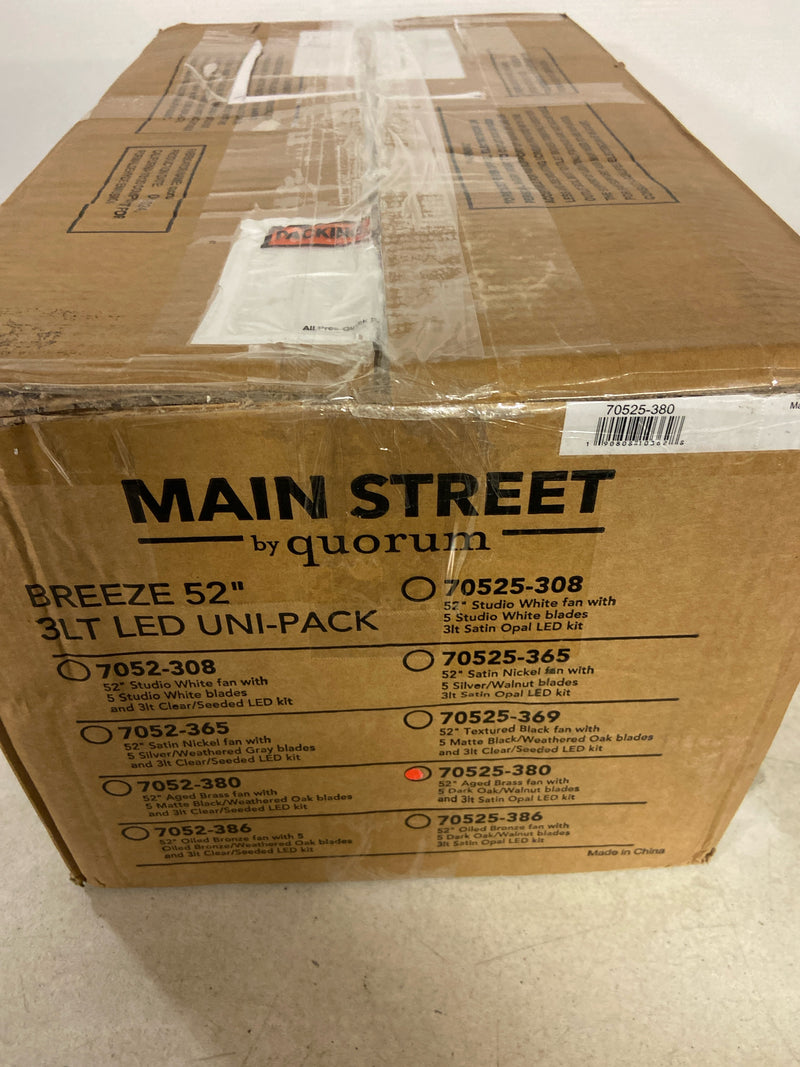 Quorum International 70525-380 Breeze 52" 5 Blade LED Indoor Ceiling Fan - Aged Brass