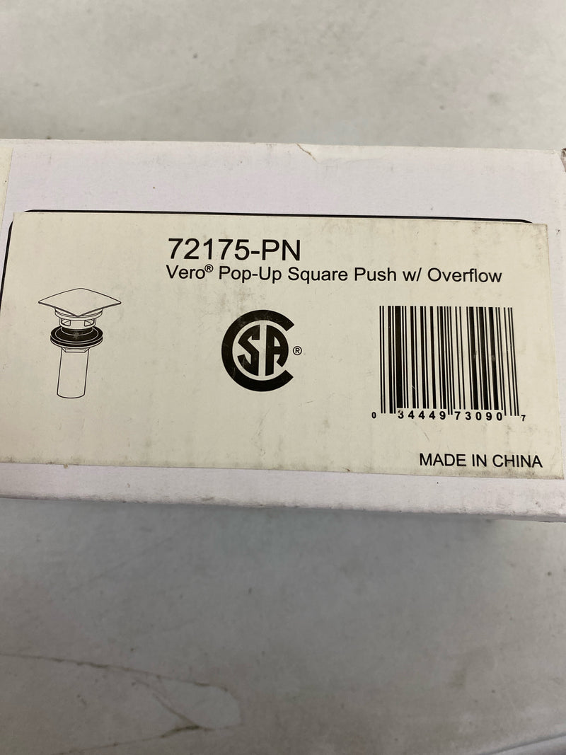 Delta 72175-PN Square Push Pop-Up Drain Assembly with Overflow - Polished Nickel