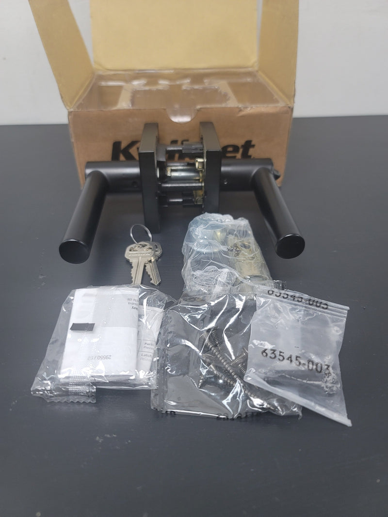 Kwikset 740MILSQT-514S Milan Single Cylinder Keyed Entry Door Lever Set with Square Rose - Iron Black