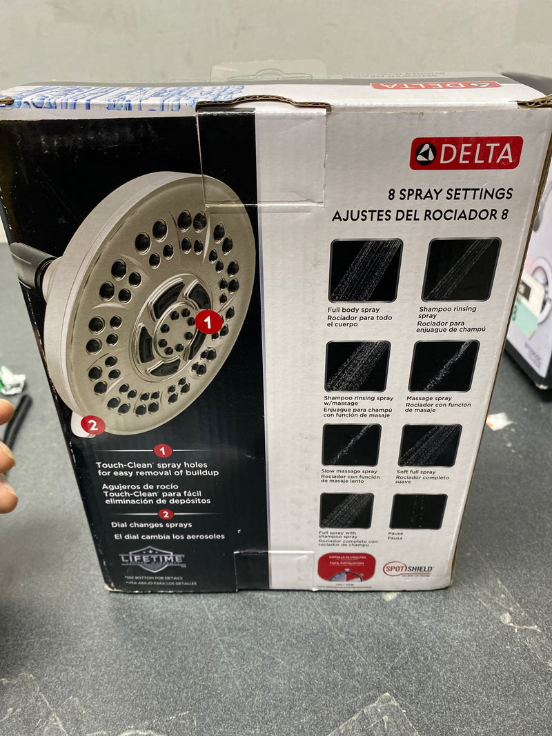 Delta 75899SN 8-Spray Patterns 1.75 GPM 6 in. Wall Mount Fixed Shower Head in Satin Nickel