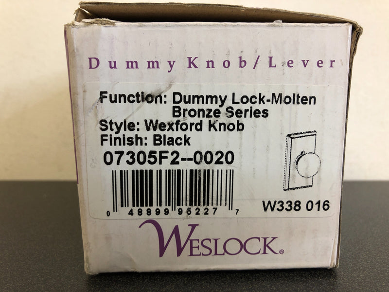 Weslock Wexford Single Dummy Door Knob with Square Rose from the Molten Bronze Collection - Black