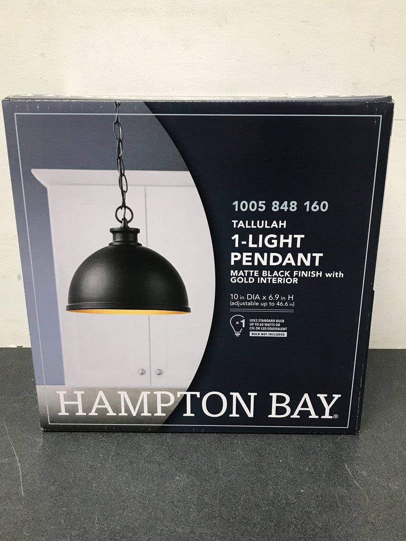 Hampton bay 60953 Talullah 1-Light Matte Black Pendant Lighting with Gold Interior
