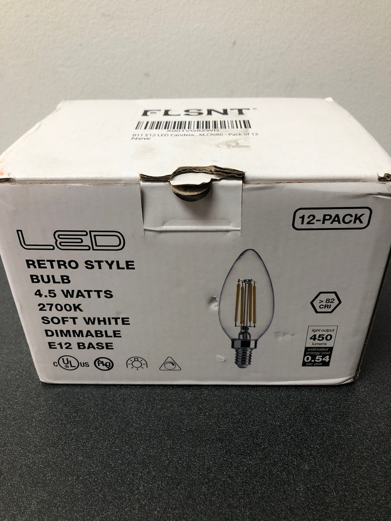FLSNT B11 E12 LED Candelabra Bulbs 60W Equivalent, Dimmable LED Candle Light Bulbs, 2700K Soft White (Warm Light), Pack of 12