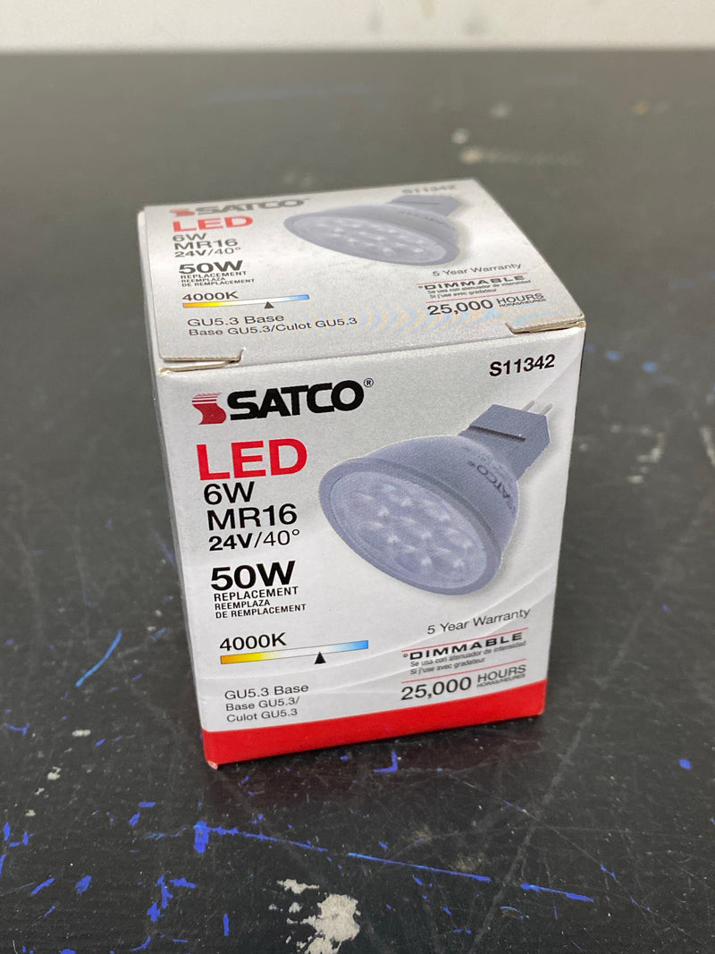 Satco S11342 MR16 Reflector LED Light Bulb 6W 24V 4000K GU5.3 Base Dimmable (1 Pack)