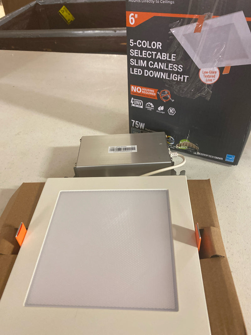 Halo HLB6S099FSE010MWR HLB 6 in. Selectable White Square New Construction/Remodel Canless Recessed Integrated LED Downlight Kit