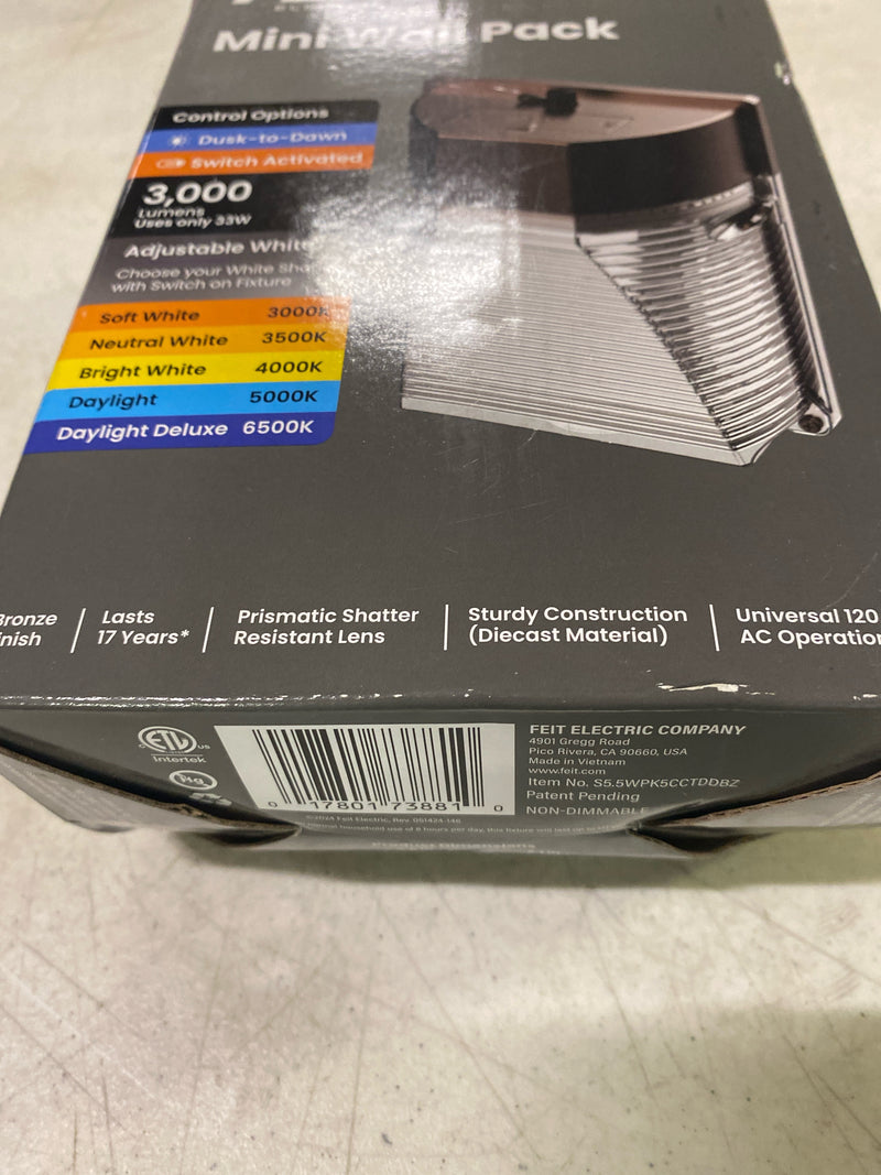 Mini Wall Pack Light with 3000 Lumens, Adjustable White, Dusk to Dawn Sensor