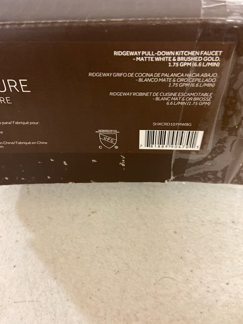 Signature Hardware 484593 Ridgeway 1.75 GPM Single Handle Pull-Down Kitchen Faucet - Matte White / Brushed Gold