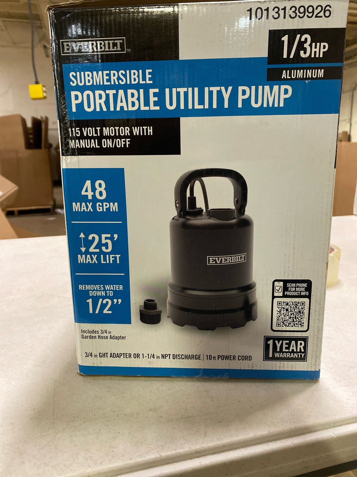 Everbilt EB91430 1/3 HP Submersible Aluminum Utility Pump