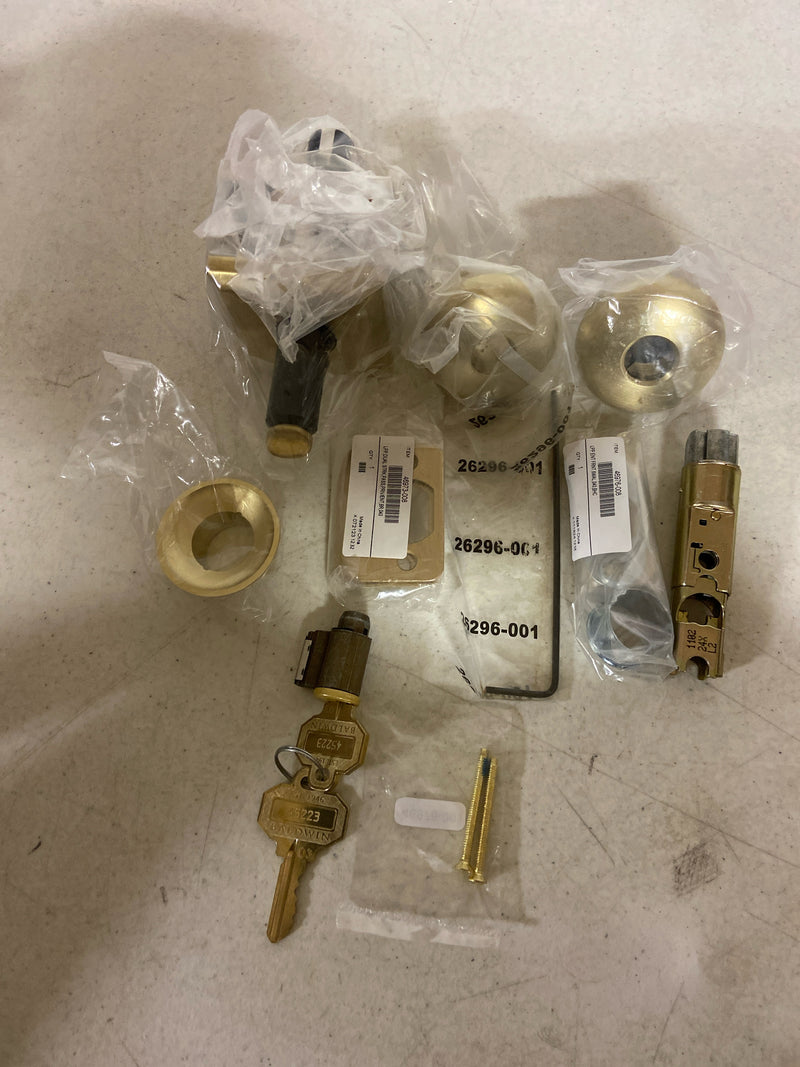 Baldwin ENROUTSR044 Round Single Cylinder Keyed Entry Door Knob with Square Rose - Satin Brass