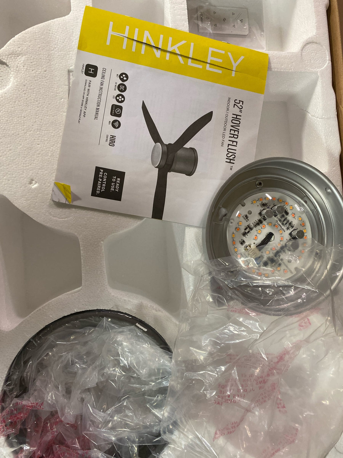Hinkley Lighting 900852FGT-LWD Hover Flush 52" 3 Blade Hugger Smart LED Indoor / Outdoor Ceiling Fan with HIRO Control - Graphite