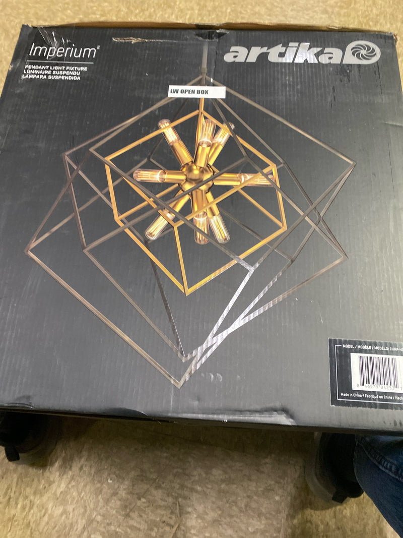 Artika CHMP-HD2BG Imperium 9-Light Black and Gold Modern Sputnik Geometric Cage Chandelier Light Fixture for Dining Room or Kitchen