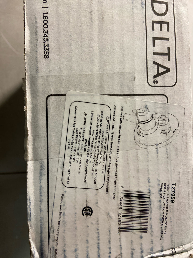 Delta T27959 Trinsic 17 Series Pressure Balanced Valve Trim with Integrated Volume Control and 6 Function Diverter for Three Shower Applications - Less Rough-In - Chrome