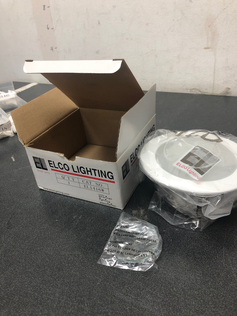 Elco EL1416W 4" Bi Pin Shower Trim with Round Drop Frosted Lens - White