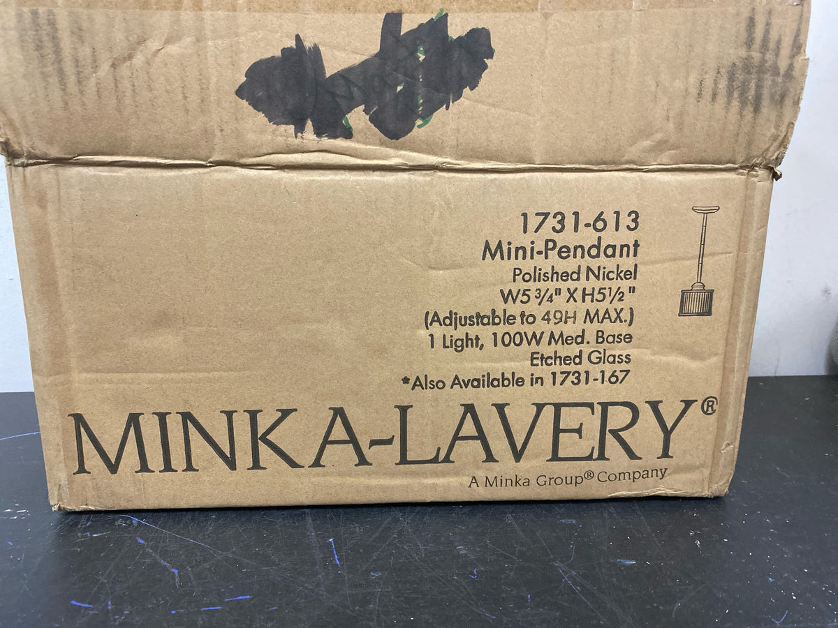 Minka Lavery 1731-613 1730 Series 1 light 6" Wide Mini Pendant with Etched Glass Shade - Polished Nickel