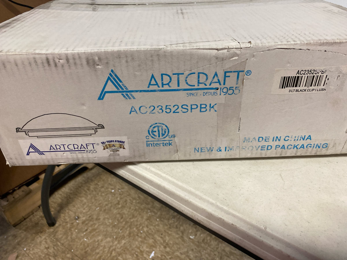 Artcraft Lighting Clip Flush-3 Light Medium Flush Mount-15 Inches Wide by 4.5 Inches High-Black Finish