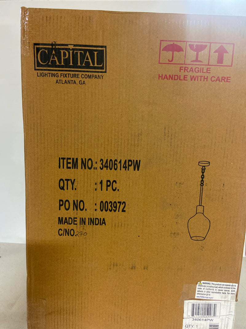 Capital Lighting 340614PW Destin Urban/Industrial Soft White Ceramic and Jute Teardrop Pendant, 1-Light 60 Watt, 19" H x 12" W, Dark Pewter