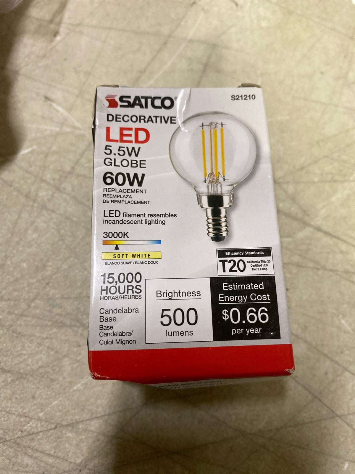 Satco Lighting S21210 5.5 Watt Vintage Edison Dimmable G16.5 Candelabra (E12) LED Bulb - 500 Lumens , 3000K , and 90CRI - Clear