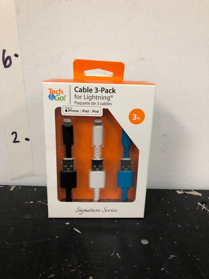 Tech and go 131 3602 TG3 3 ft. Cable for Lightning (3-Pack)