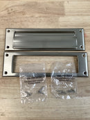 Baldwin 0017056 Magazine Sized Spring Tension Brass Letter Box Plate with Hinged Interior Cover - Lifetime Satin Nickel