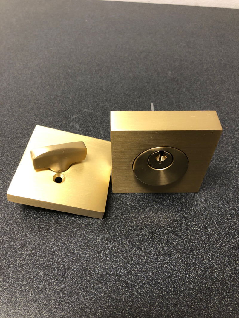 Emtek 8469US4 Square Brass Modern Single Cylinder Keyed Entry Deadbolt - Satin Brass