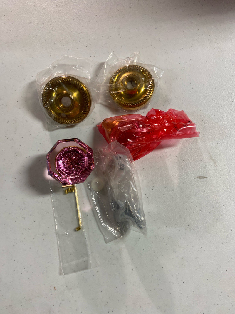 Nostalgic Warehouse 723588 Rope Solid Brass Rose Dummy Door Knob Set with Pink Waldorf Knob - Unlacquered Brass