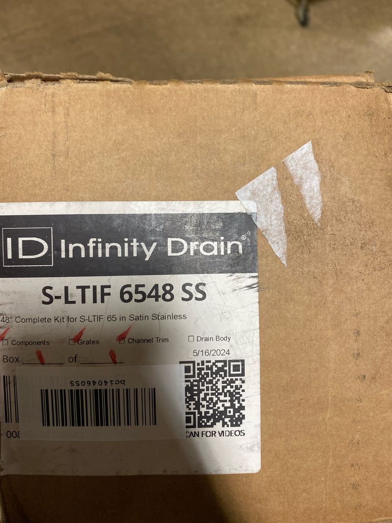 Infinity Drain S-LTIF 6548 SS 48" Site Sizable Stainless Steel Low Profile Linear Drain Kit with 2-1/2" Tile Insert Frame – Includes PVC Channel, Stop Ends, and Outlet Assembly - Satin Stainless