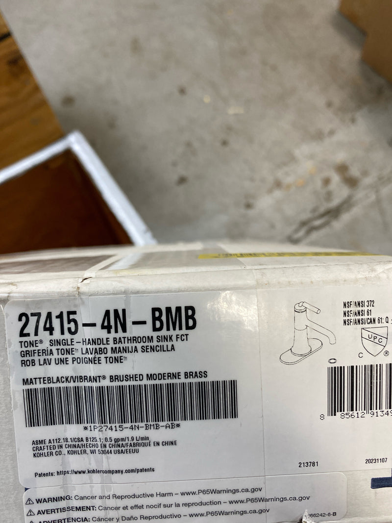 Kohler 27415-4N-BMB Tone Bathroom Sink Faucet, 0.5 gpm, Matte Black/Moderne Bronze