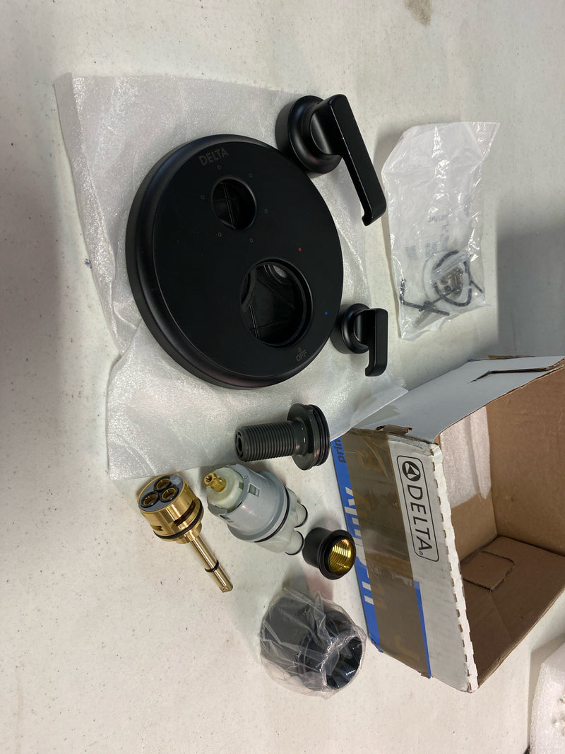 Delta Tetra Single-Function Shower Handle Trim Kit with 6-Way Integrated Diverter, Matte Black Shower System Valve with Diverter, Matte Black T24989-BL (Valve Not Included)