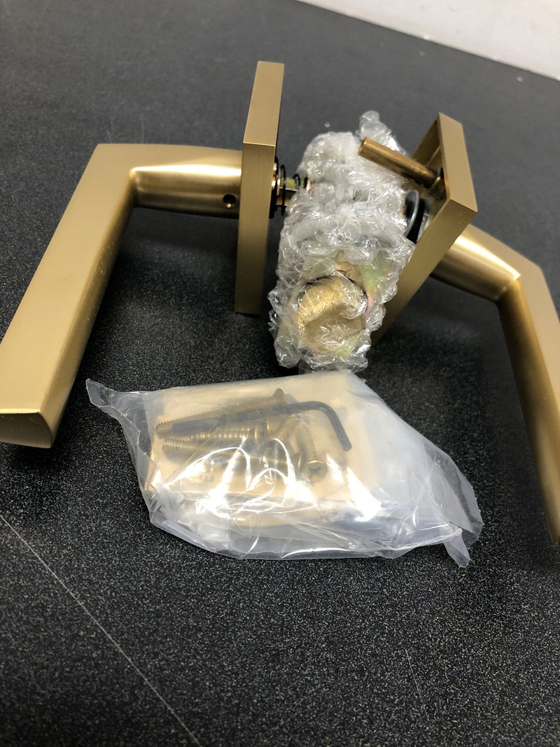 Emtek 5110HLOUS4LH Helios Left Handed Passage Door Lever Set with Square Rose - Satin Brass