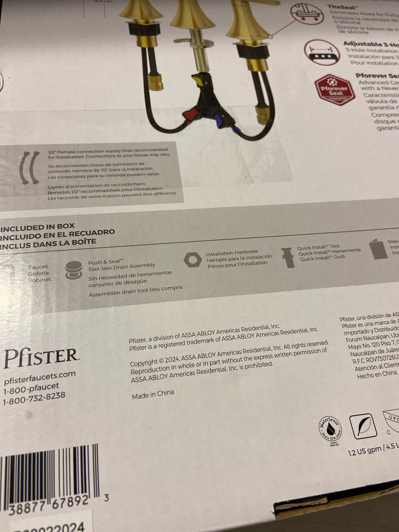 Pfister LF-049-VRIBG Vaneri 1.2 GPM Widespread Bathroom Faucet with Pop-Up Drain Assembly - Brushed Gold