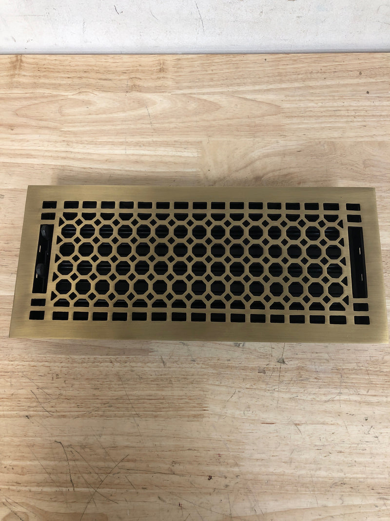 Signature Hardware 301657 Honeycomb Brass Floor Register - 6" x 14" (6-5/8" x 15-1/8" Overall) - Antique Brass