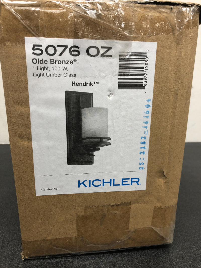 Kichler 5076OZ Hendrik Single Light 12" Tall Wall Sconce with Satin Etched Glass Shade - Olde Bronze