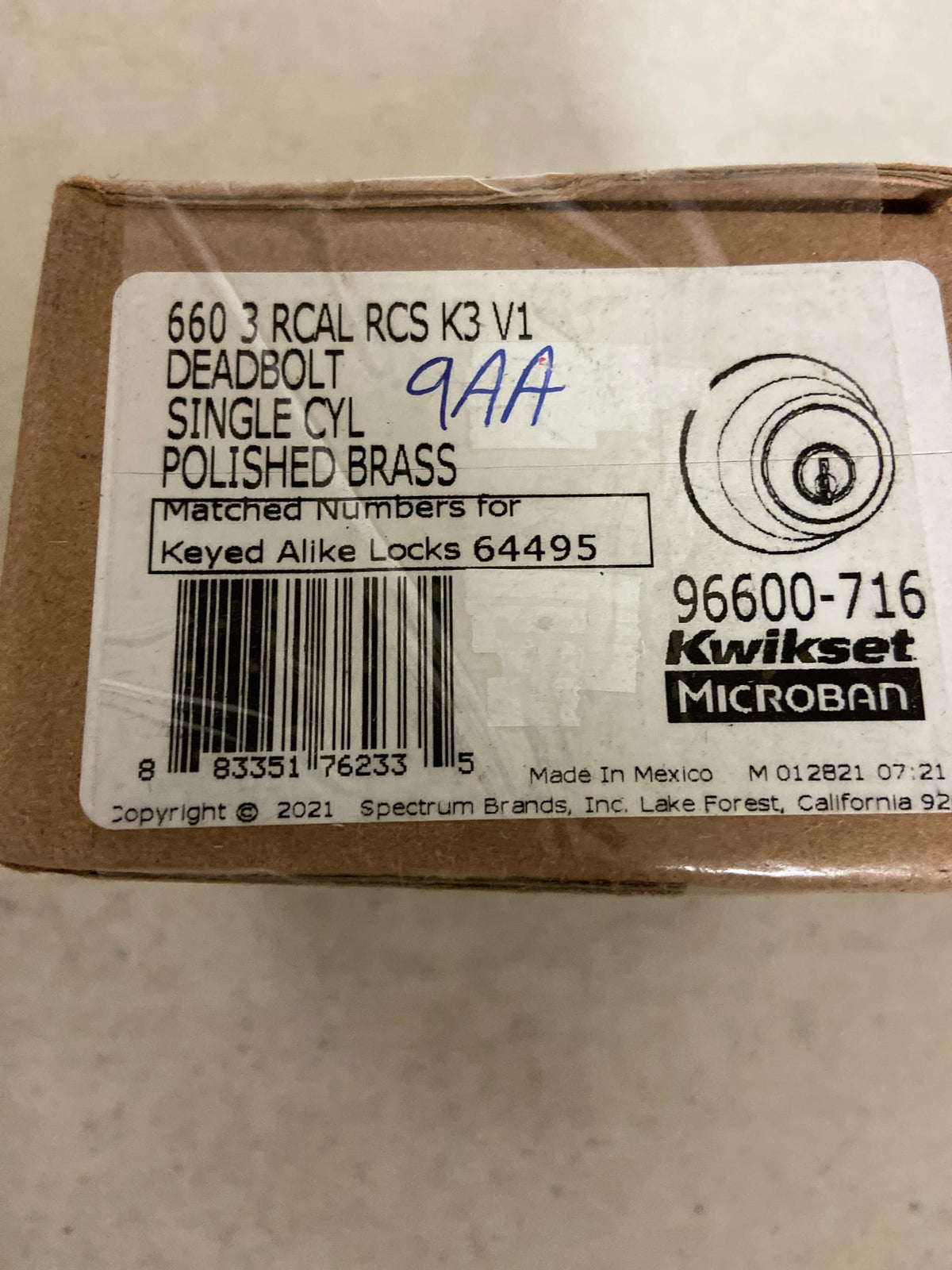 Kwikset 1-CYL DEADBOLT K3 BRT Brass BX