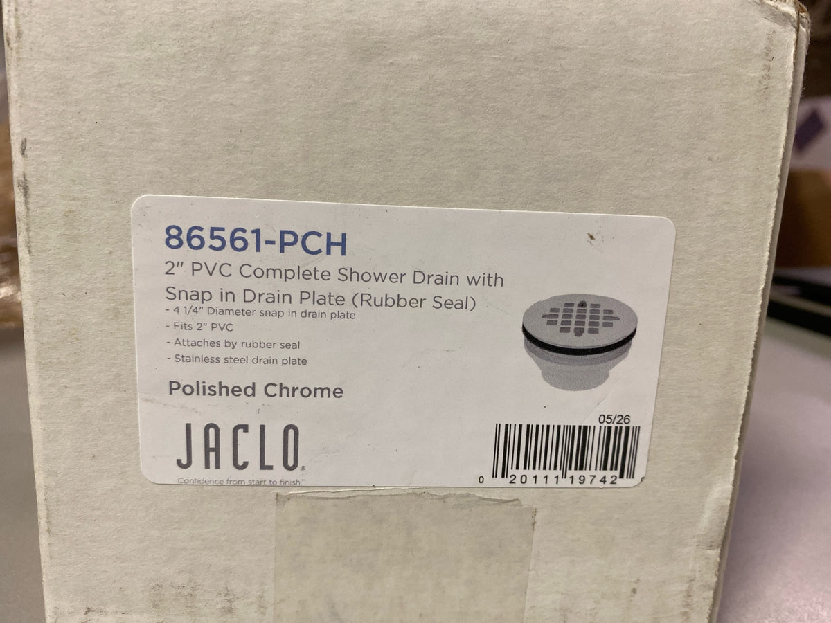 Jaclo 86561-PCH 2" PVC Complete Shower Drain with Snap in Drain Plate (Rubber Seal) - Polished Chrome