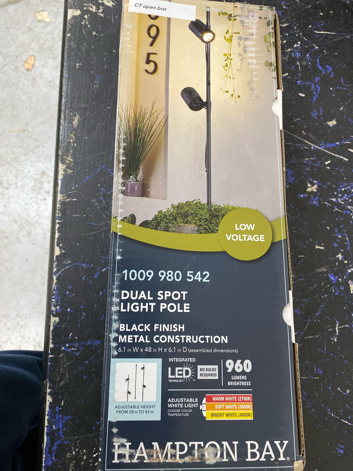 Hampton bay LVP2S1-06W3C-05 480 Lumen Low Voltage Black Integrated LED Outdoor Spotlight with 2 Adjustable Spotlights on a 28-42 in. Pole (1-Pack)