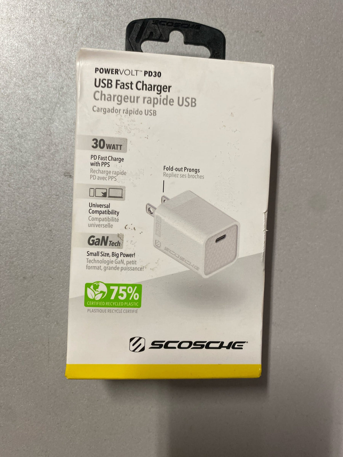 Scosche SHPDC30 Power Delivery 30W USB-C Home Wall Charger Block with Folding Plug, GaN Fast Charging Adapter Brick Compatible with Apple iPhone 16/15/14/13/12, iPad, Type-C Android Cell Phone, White