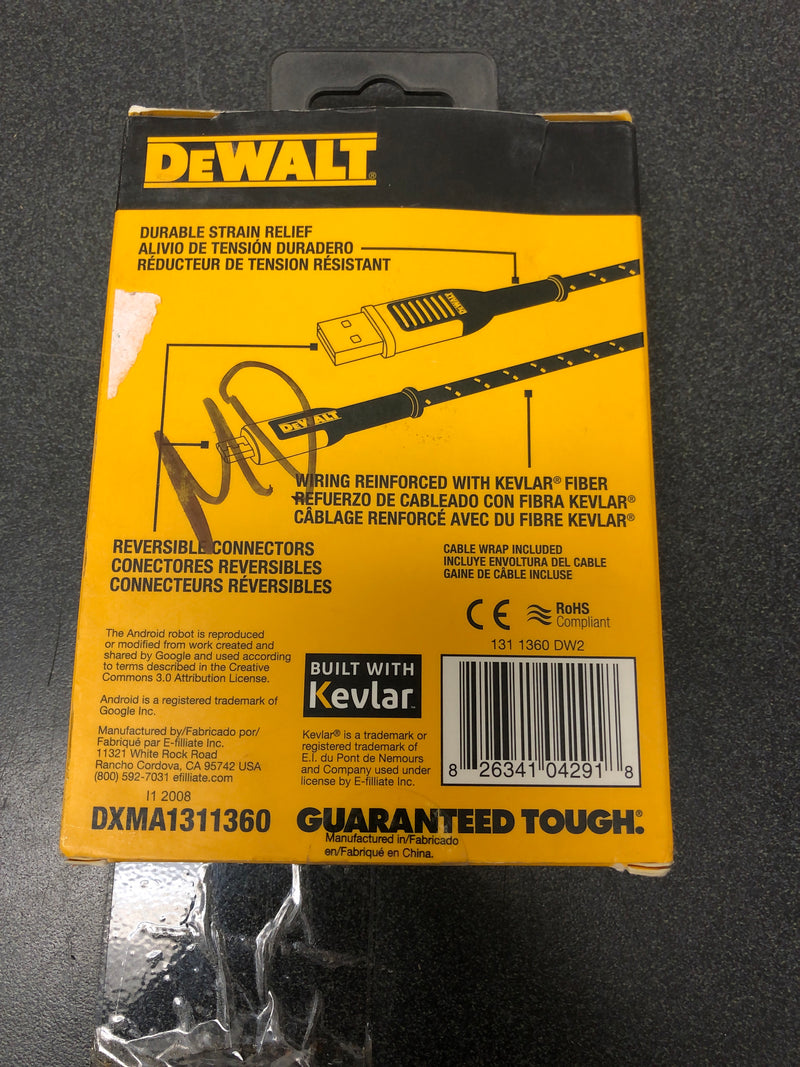 Dewalt 131 1360 DW2 4 ft. Reinforced Braided Cable for Micro-USB