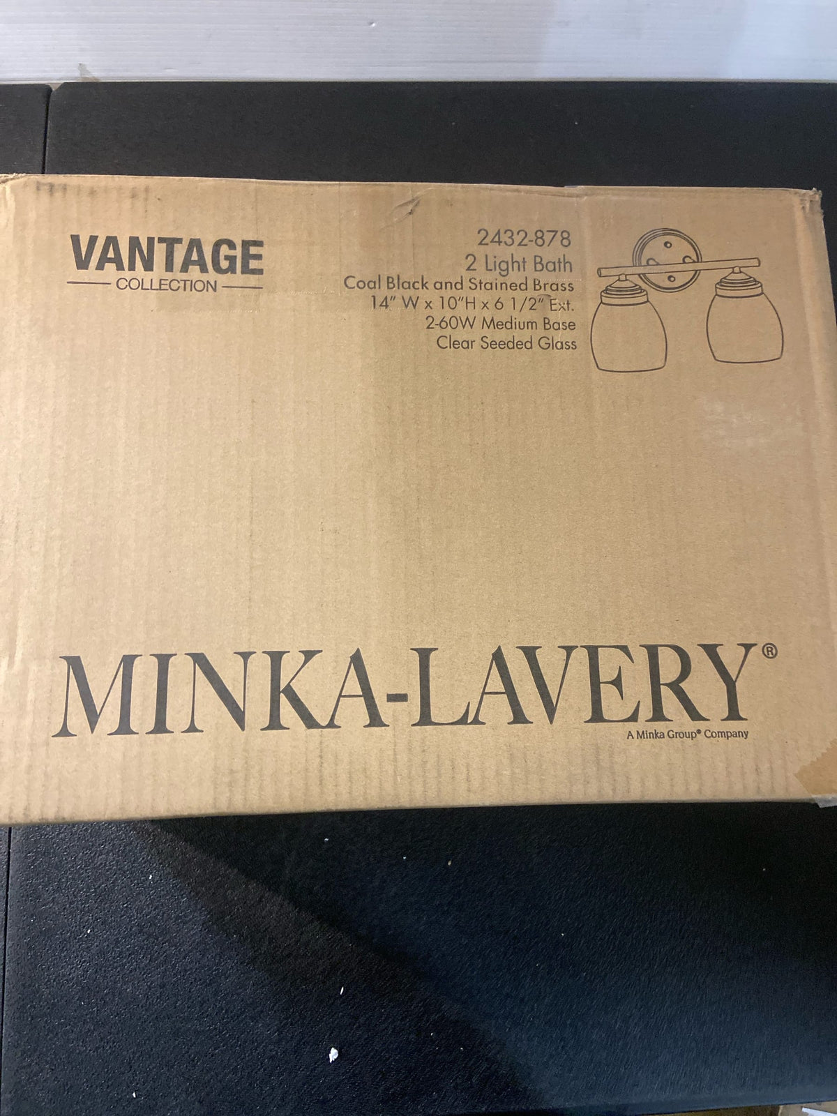 Minka Lavery 2432-878 Winsley 2 Light 14" Wide Vantage Bathroom Vanity Light with Seedy Glass Shades - Coal / Stained Brass