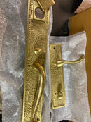 Signature Hardware 441520 Traeger Right Handed Solid Brass Hammered Style Full Plate Keyed Entry Single Cylinder Door Handleset with Interior Lever and 2-3/8" Backset - Satin Brass