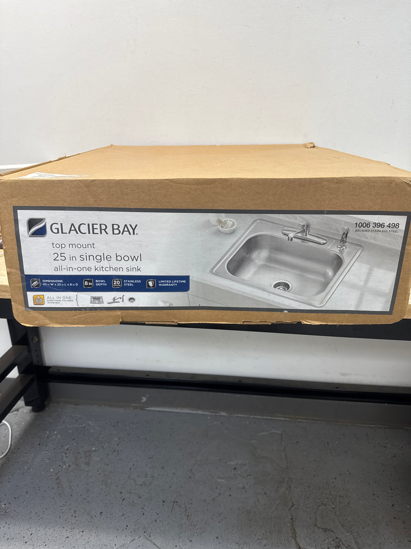 Glacier Bay Kitchen Sink Set 25" Single Bowl Stainless Steel Faucet and Sprayer