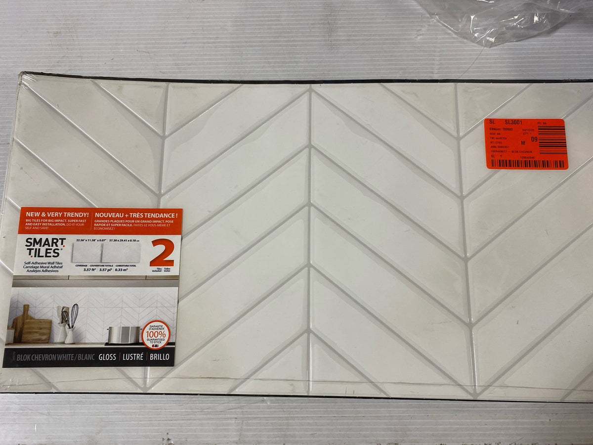 Smart tiles SM1179G-02-QG Blok Chevron White 22.56 in. x 11.58 in. Vinyl Peel and Stick Tile (3.57 sq. ft./2-pack)