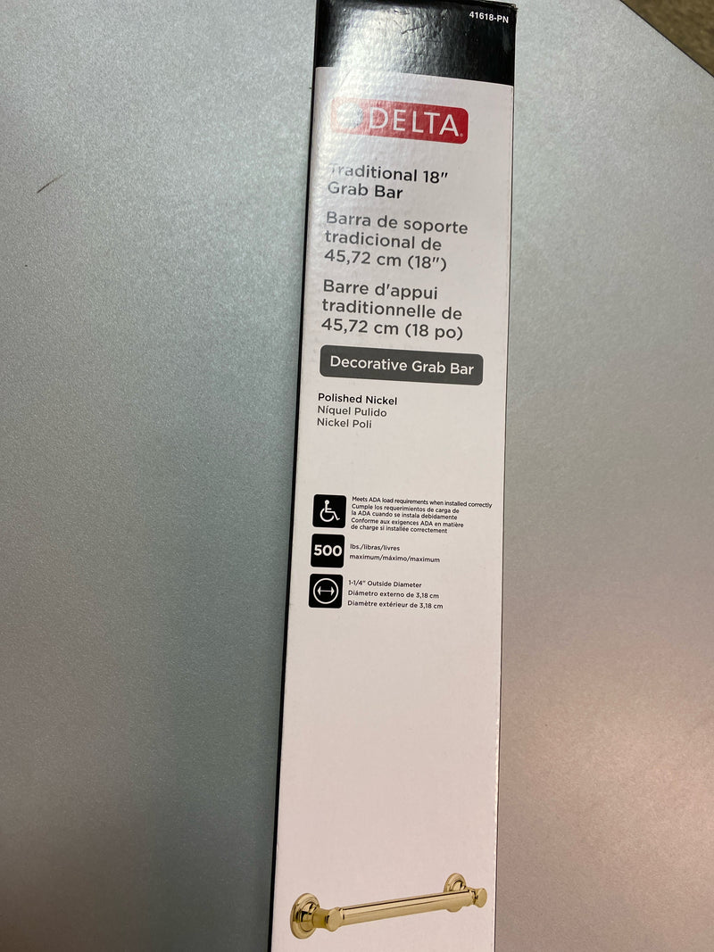 Delta Traditional 18 in. x 1-1/4 in. Concealed Screw ADA-Compliant Decorative Grab Bar in Polished Nickel